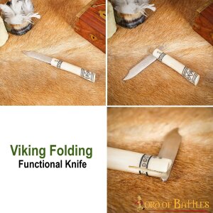Couteau pliant viking en acier inoxydable avec manche en os