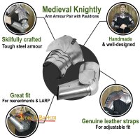 Armure médiévale tardive avec épaulettes et bracelets 16 Gauge (1,6 mm)