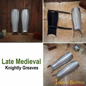 Armure de chevalier en acier de la fin du Moyen Âge ou armure de jambe