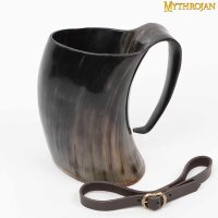 Chope en corne viking Chope à bière avec lanière de cuir Support de ceinture 800ml