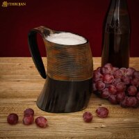 Chope de bière viking en corne avec lanière de cuir Support de ceinture 600ml