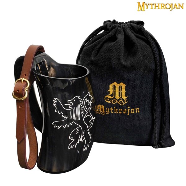 Chope de bière en corne avec porte-ceinture en cuir avec boucle 600 ml