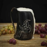 Chope à bière design viking ou chope à corne avec porte-ceinture en cuir "Les cornes dOdin" 600 ml