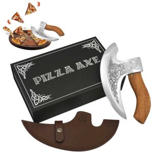 Hache à pizza viking avec tête gravée - lidée cadeau