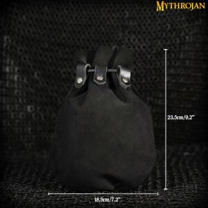 Pochette médiévale en daim noir avec laçage en cuir