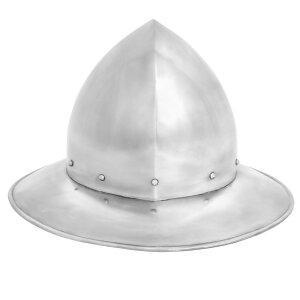 XIV siècle Chapeau de chaudron ou chapeau de fer Casque dacier avec incrustation de cuir