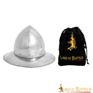 XIV siècle Chapeau de chaudron ou chapeau de fer Casque dacier avec incrustation de cuir