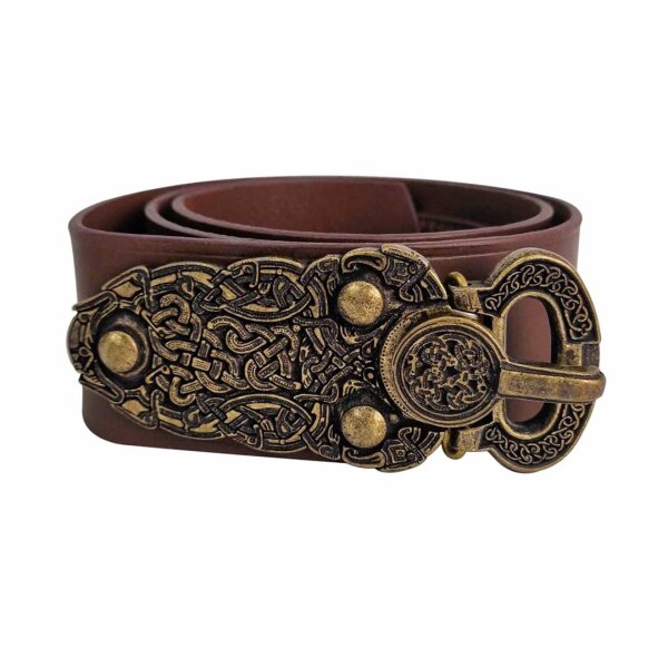 Large ceinture viking avec boucle de ceinture élaborée avec plaque de rivet décorée