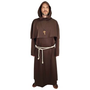 Set habit de moine brun: habit, cucullule, ceinture de corde & croix en bois