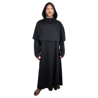 Set habit de moine noir: habit, cucullule, ceinture de corde & croix en bois