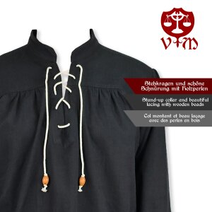 Chemise médiévale classique ou chemise à lacets noire "Anno" S