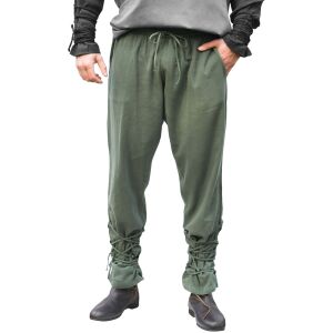 Pantalon médiéval vert olive laçage coton "Thalor