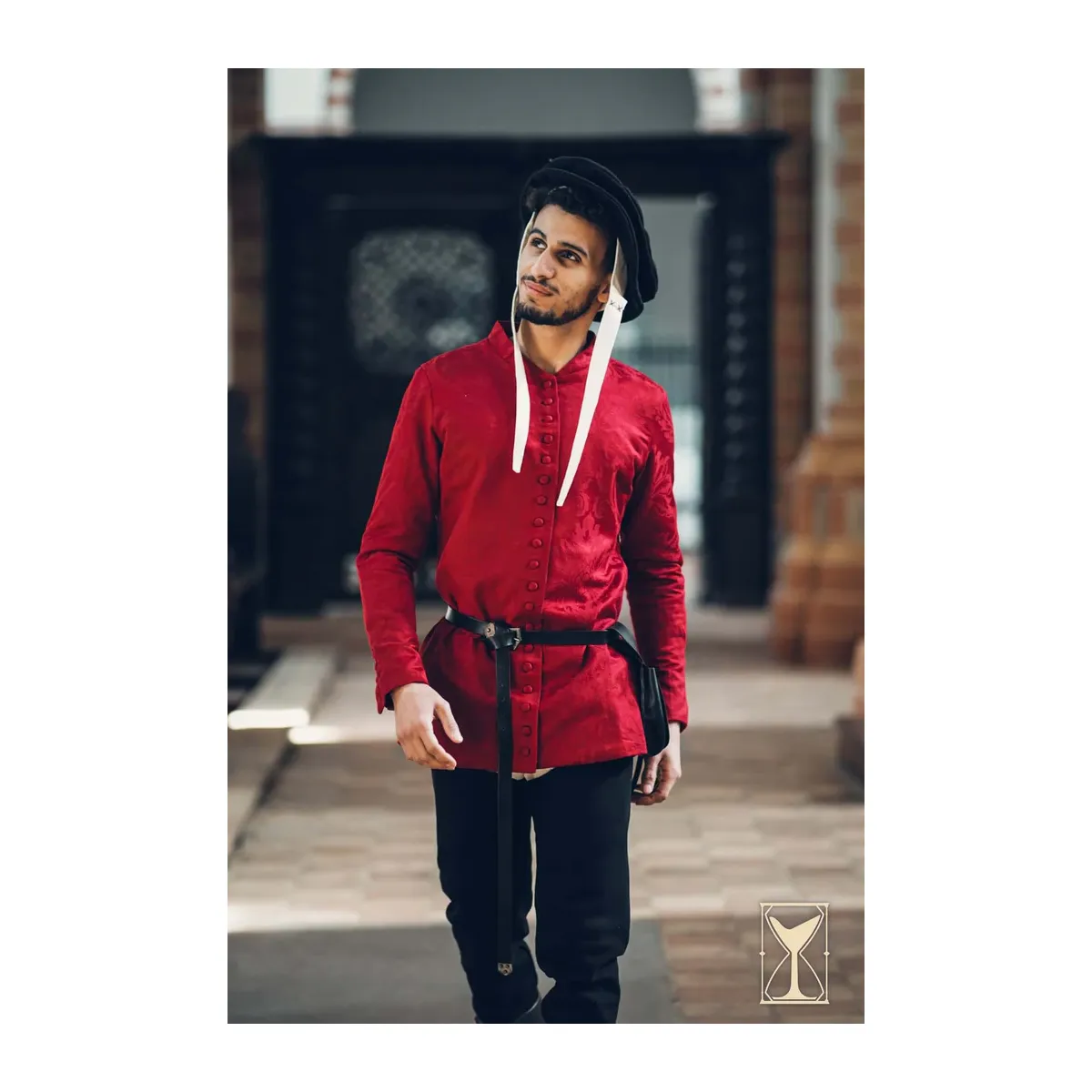 Veste de brocart rouge Cotehardie Moyen  box