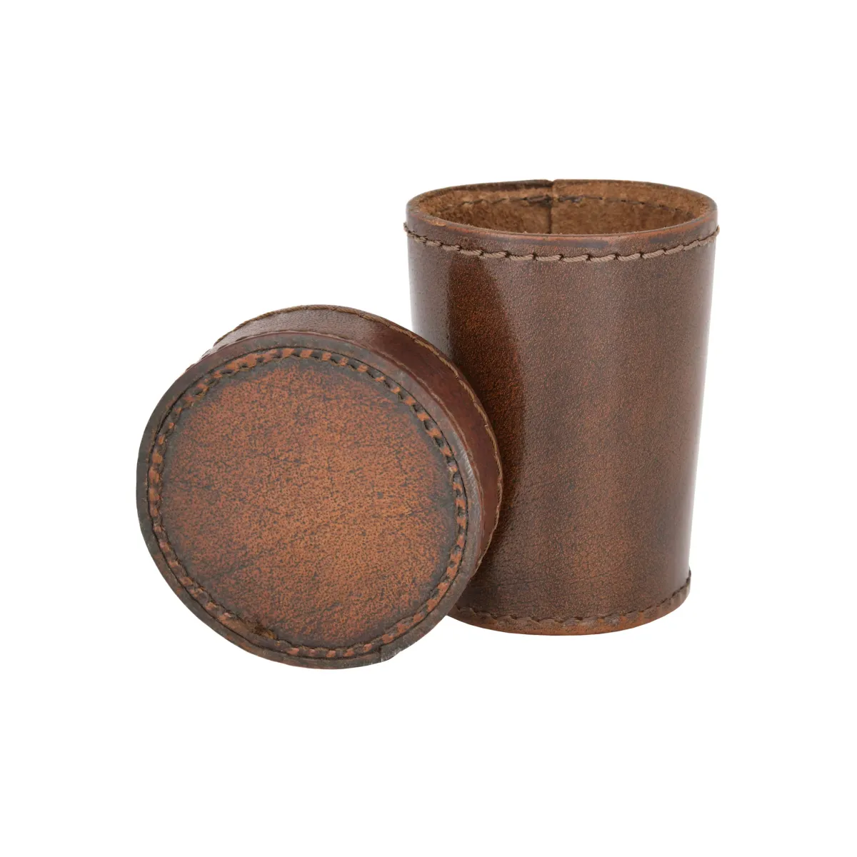 Gobelet à dés avec couvercle en cuir