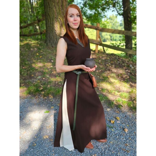 Robe médiévale sans manches à lacets, marron / naturel « Juta », taille S, article de deuxième choix