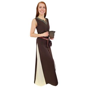 Robe médiévale sans manches à lacets, marron / naturel « Juta », taille S, article de deuxième choix