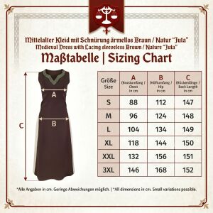 Robe médiévale sans manches à lacets, marron / naturel « Juta », taille S, article de deuxième choix