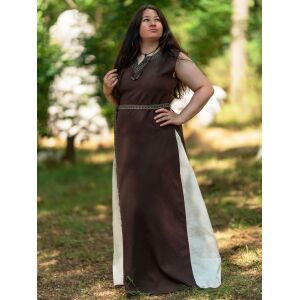 Robe médiévale sans manches à lacets, marron / naturel « Juta », taille S, article de deuxième choix