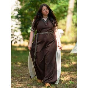 Robe médiévale sans manches à lacets, marron / naturel « Juta », taille S, article de deuxième choix