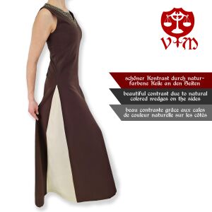 Robe médiévale sans manches à lacets, marron / naturel « Juta », taille S, article de deuxième choix