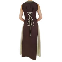 Robe médiévale sans manches à lacets, marron / naturel « Juta », taille S, article de deuxième choix