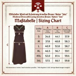 Robe médiévale sans manches à lacets, marron / naturel « Juta », taille S, article de deuxième choix