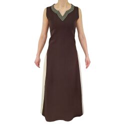 Robe médiévale sans manches à lacets, marron / naturel « Juta », taille S, article de deuxième choix