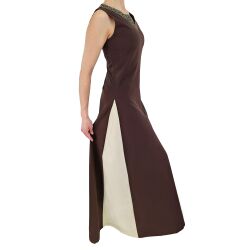 Robe médiévale sans manches à lacets, marron / naturel « Juta », taille S, article de deuxième choix