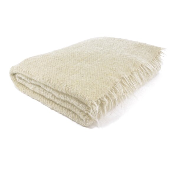 Grande couverture en laine de mouton tissée à la main, blanc laineux 210 x 220 cm