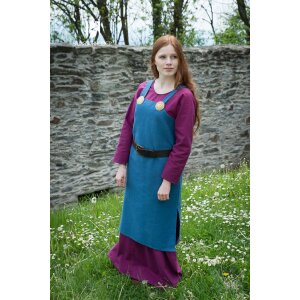 Robe viking type robe à bretelles Frida coton bleu mer