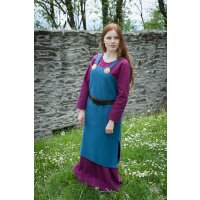 Robe viking type robe à bretelles Frida coton bleu mer