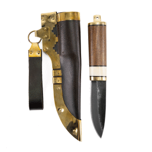 Couteau viking Gotland avec étui en cuir recouvert de laiton Couteau à manger et utilitaire
