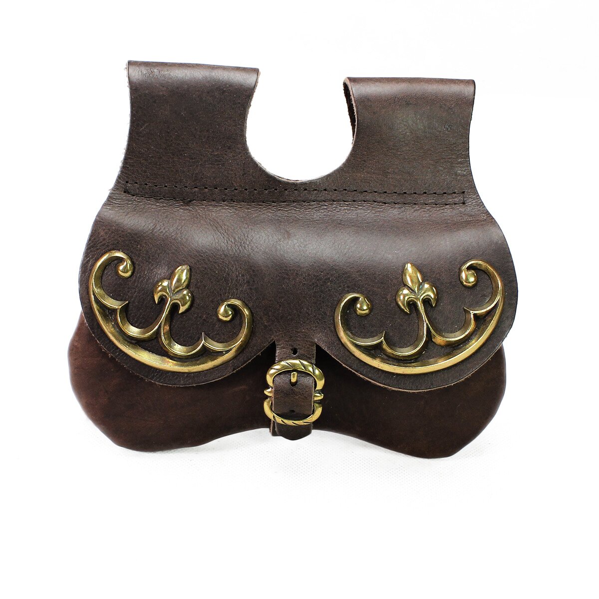 Borsa renale tardo-medievale in ottone marrone con giglio