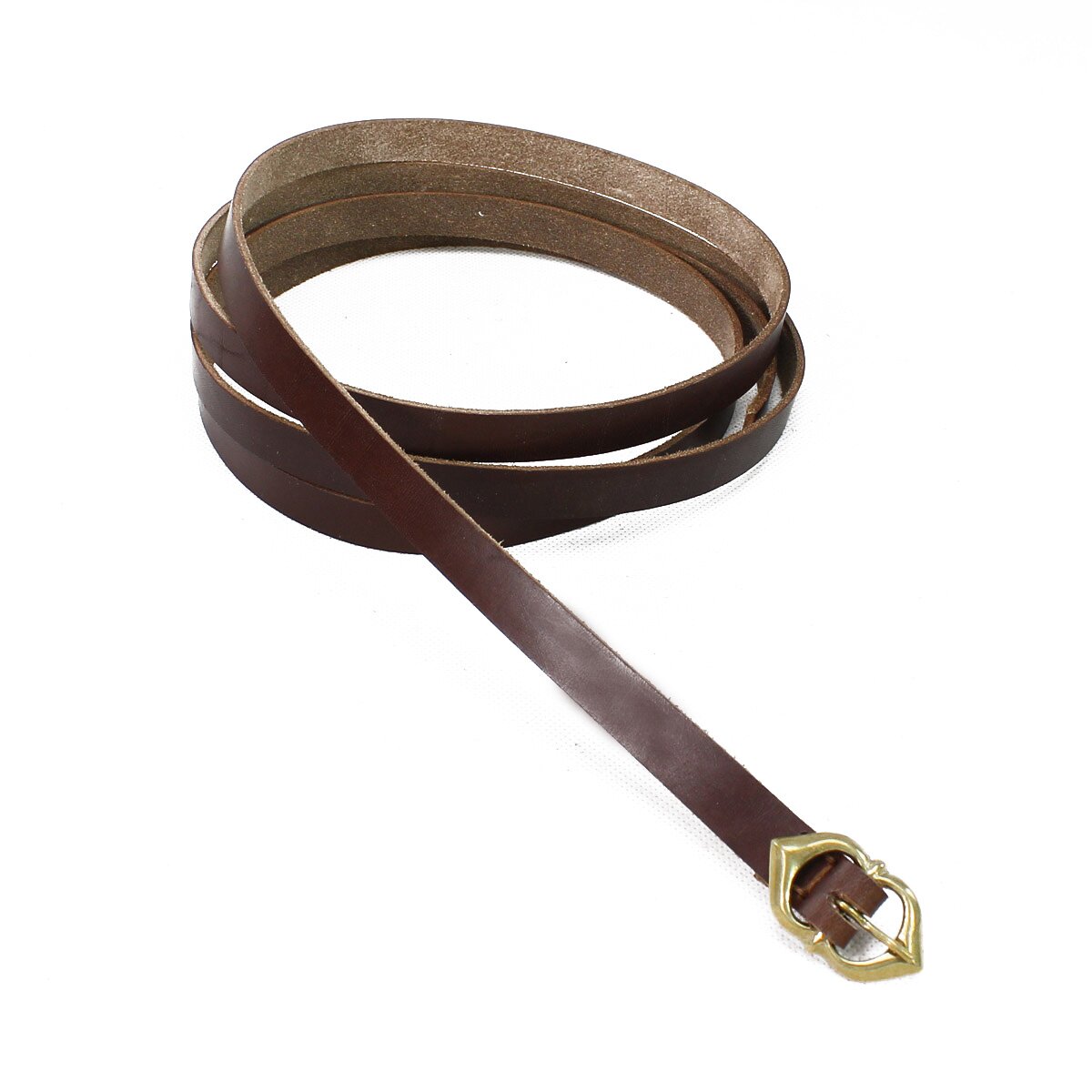 Medieval leather belt 15mm with brass buckle dark brown