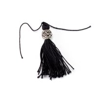 Houppette noire avec perle décorative argentée pour sacs, pochettes ou paternoster