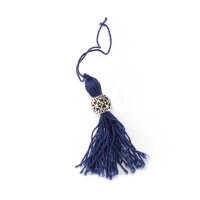 Houppette bleu foncé avec perle décorative argentée III pour sacs, pochettes ou paternoster