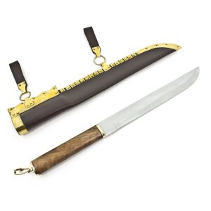 Viking seax with brass plated leather scabbard after...