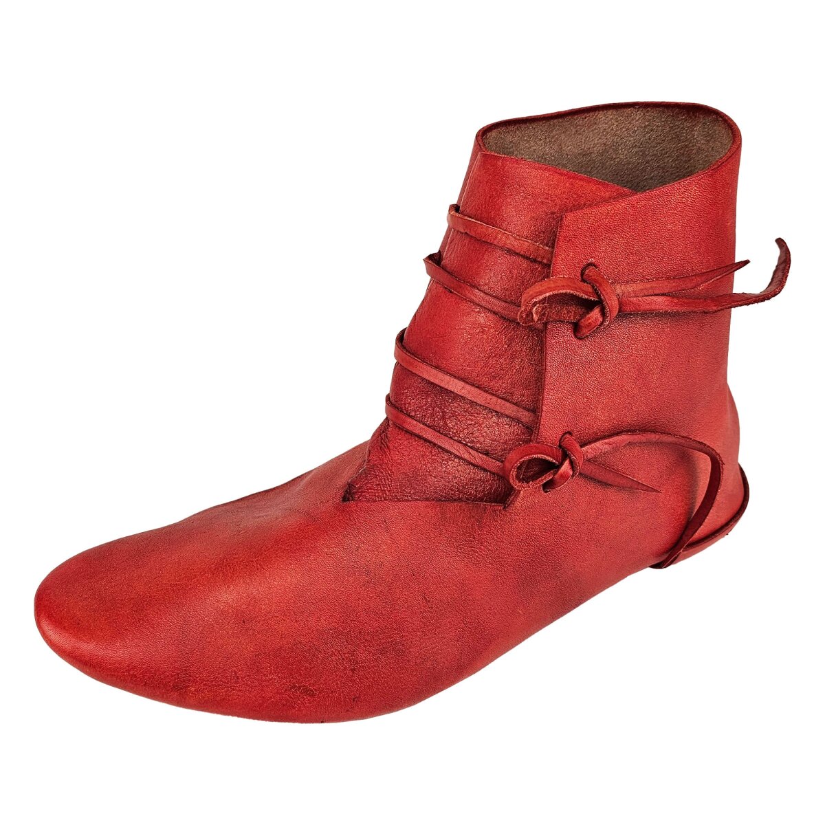 Scarpe medievali reversibili allacciate in vacchetta rossa