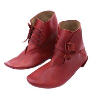 Chaussures médiévales réversibles à lacets en cuir de vache tanné à laide de plantes, rouge