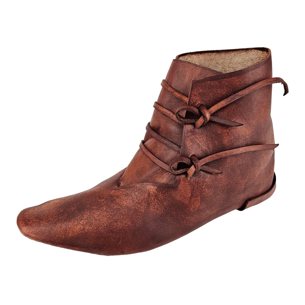 Reversible medieval shoes laced in brown cowhide leather