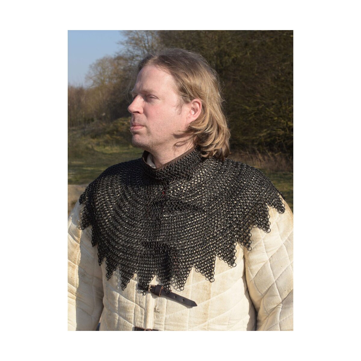 chainmail collar with leather straps, unriveted round...