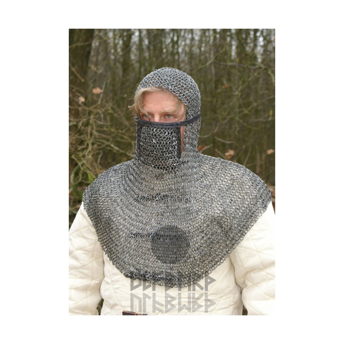 Chainmail coif with square face mask, round rings with...