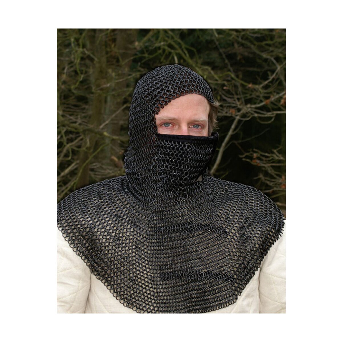 Chainmail coif with triangular mouth guard, unriveted...