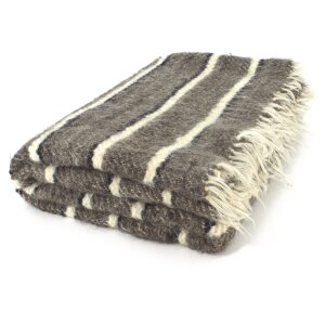 Grande couverture en laine tissée à la main, rayée foncée 210 x 220 cm
