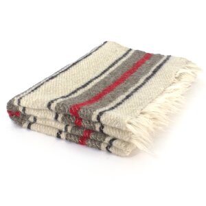 Couverture en laine tissée à la main avec rayures rouges 140 x 220 cm