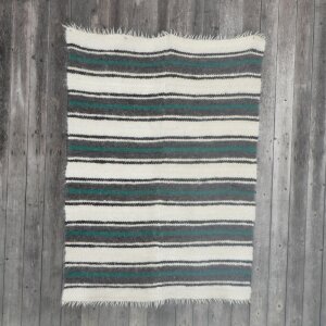 Handgewebte Wolldecke mit grünem Streifen 140 x 220 cm