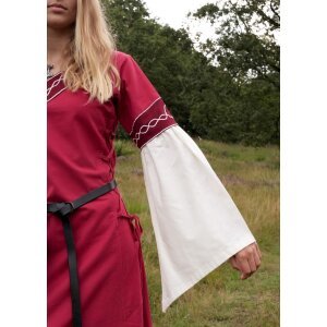 Robe haut-médiévale Alvina avec manches en trompette rouge/naturelle