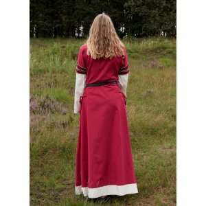 Robe haut-médiévale Alvina avec manches en trompette rouge/naturelle