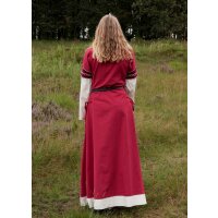 Robe haut-médiévale Alvina avec manches en trompette rouge/naturelle