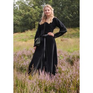 Spätmittelalter-Kleid Isabell Samt Cotehardie Schwarz